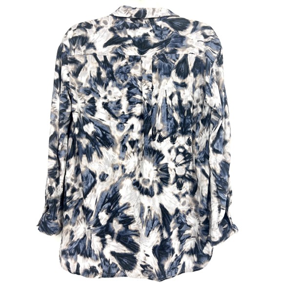 Akoz De Toi Blue Tie Dye Women's Size Large Collared Button Down Shirt Top - Picture 2 of 8